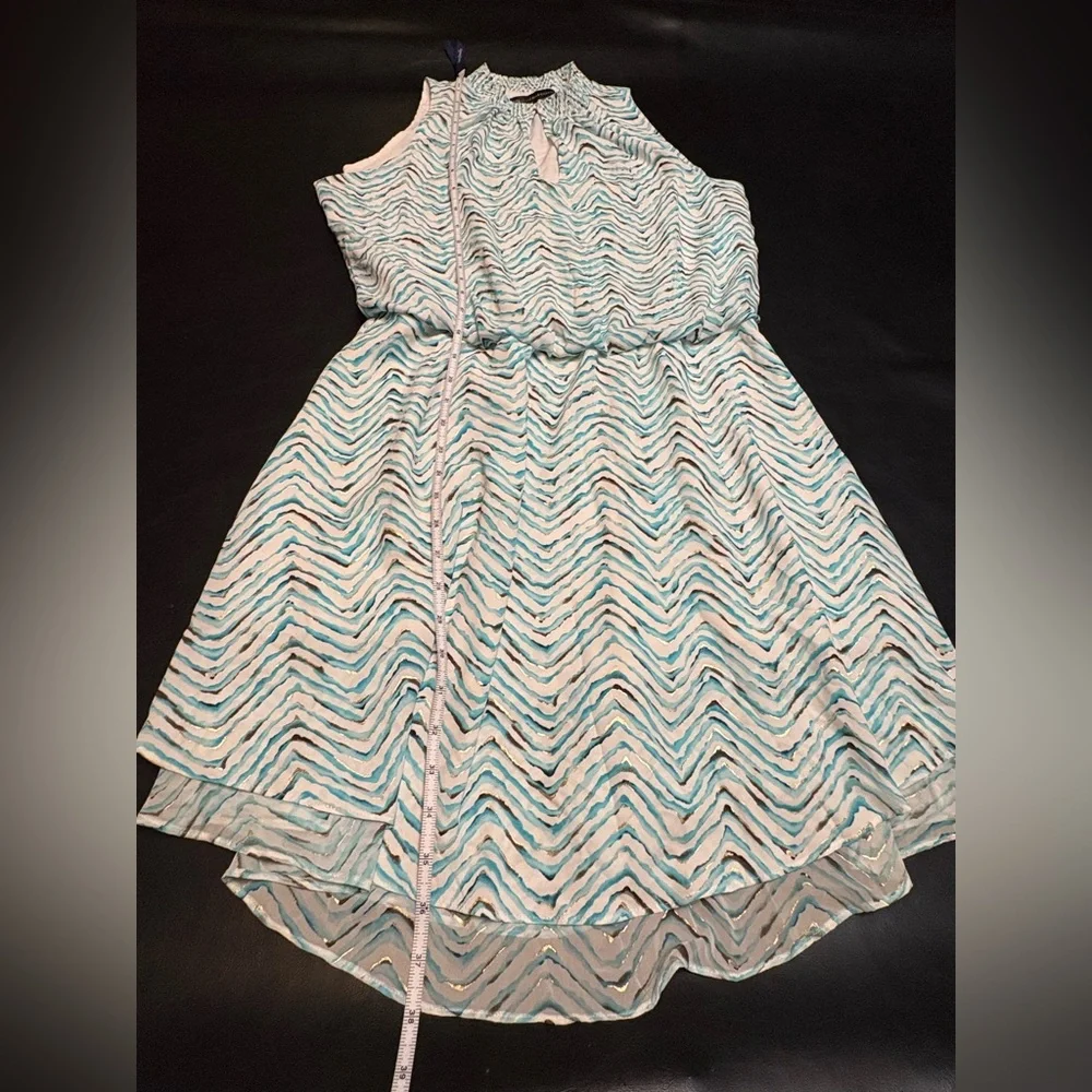 White House Black Market Wm Dress Printed Smock Sleeveless Blue High Neck Size M - Picture 10 of 11